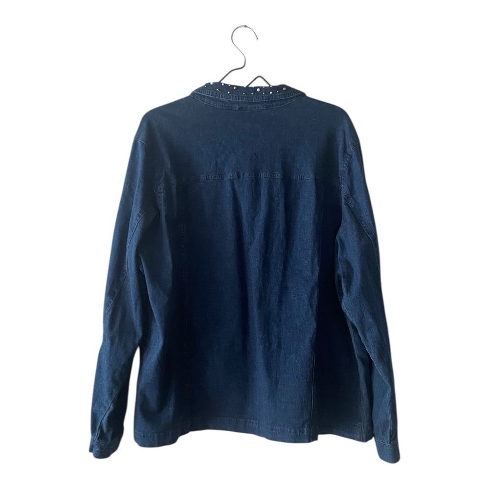 Quacker Factory Beaded Denim Jean Jacket Women’s Plus Size 1X Button Down Coat - Picture 3 of 10